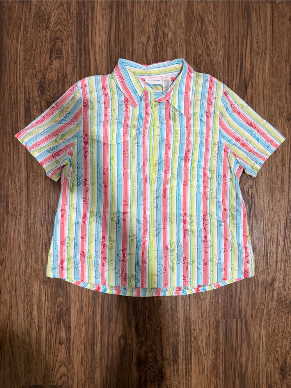 Alfred Dunner Pastel Rainbow Striped Button-Down Shirt